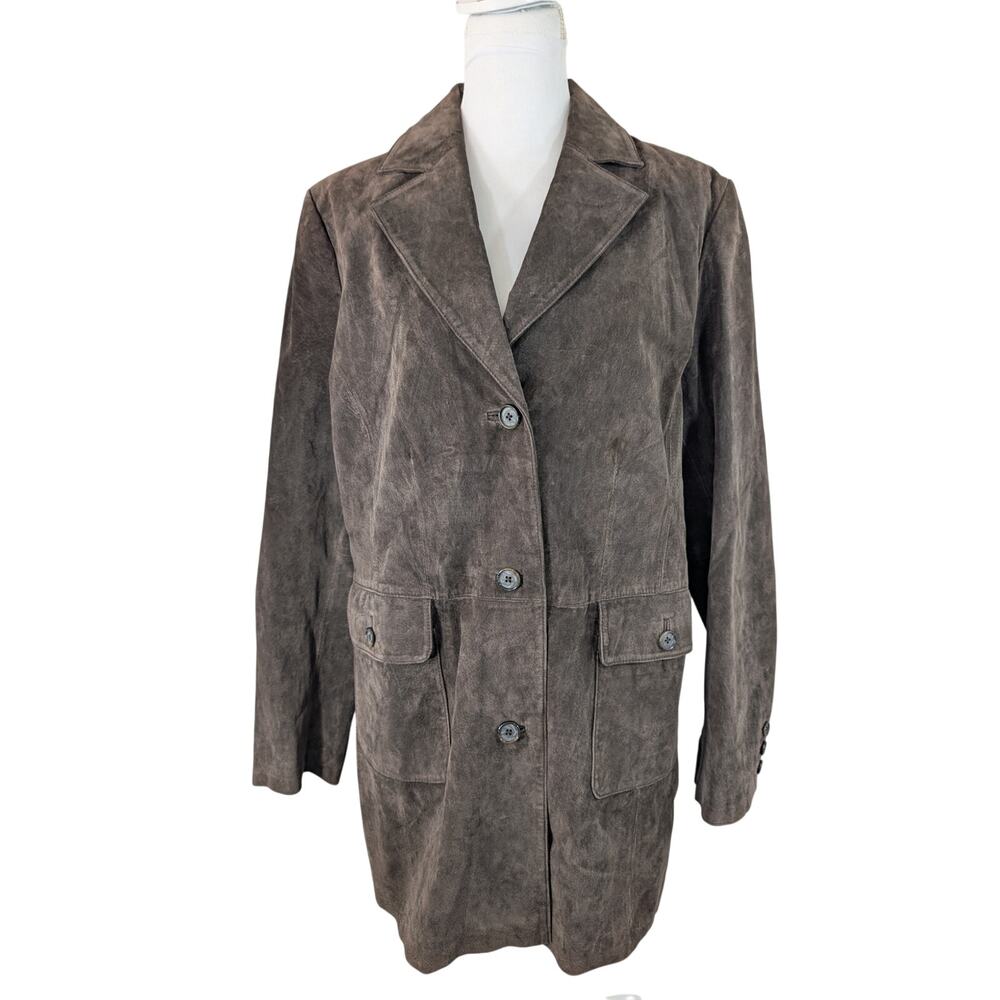 STYLE & CO.! DEEP COCOA BROWN GENUINE SUEDE LEATHER TAILORED JACKET, COAT! SZ XL - Picture 3 of 14